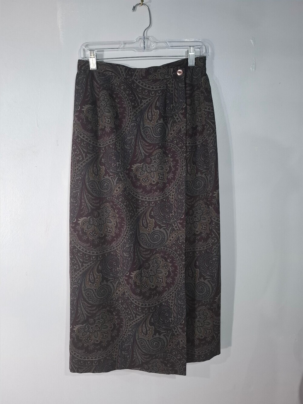 VTG Talbots Paisley Floral Midi Wrap Skirt 100% Wool Tapestry Dark Academia Sz 8
